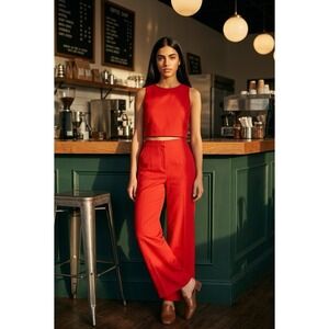 Gracia Red High Waisted Wide Leg Dress Pants Trousers NWT